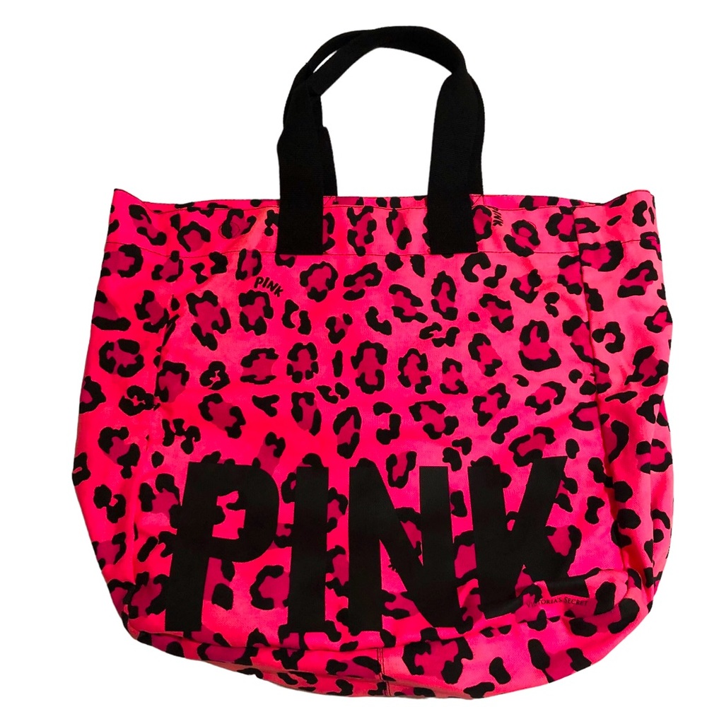 Victoria’s Secret VS Hot Pink Black Bag Tote Leopard Cheetah Animal Gym Beach